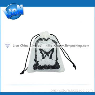 Durable Gift Drawstring Linen Pouch Butterfly Patterns Printing
